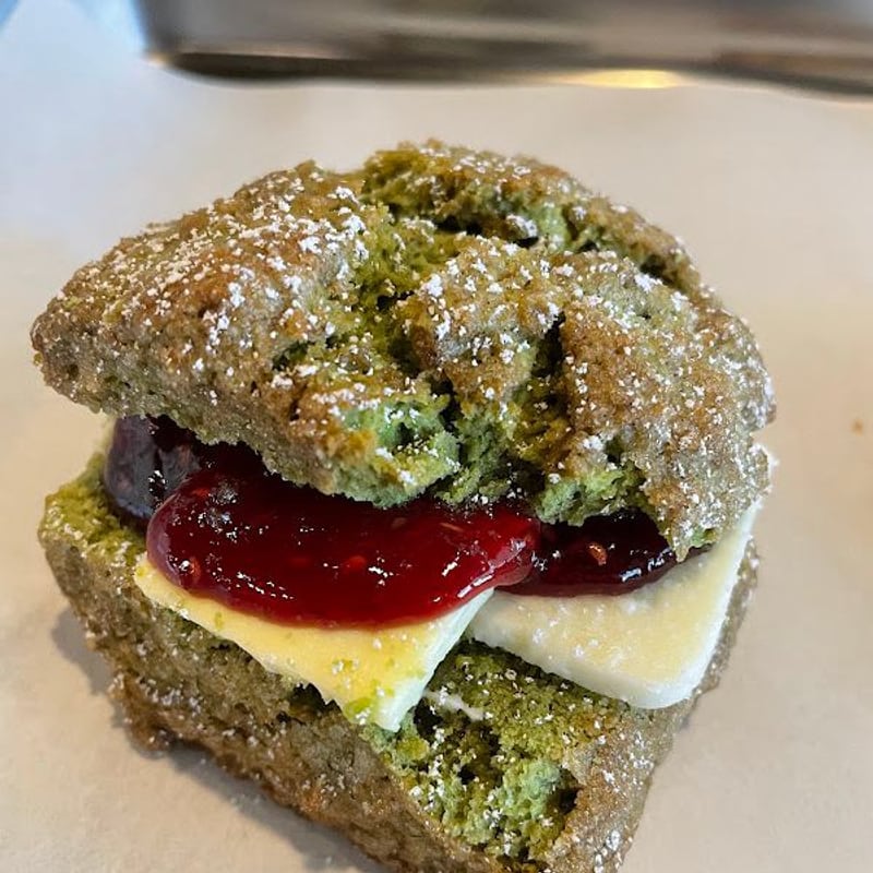 Matcha, Raspberry, Jam, Butter Scone