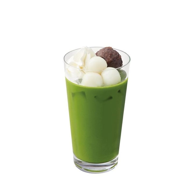 Iced Matcha Red Bean Latte with Mochi